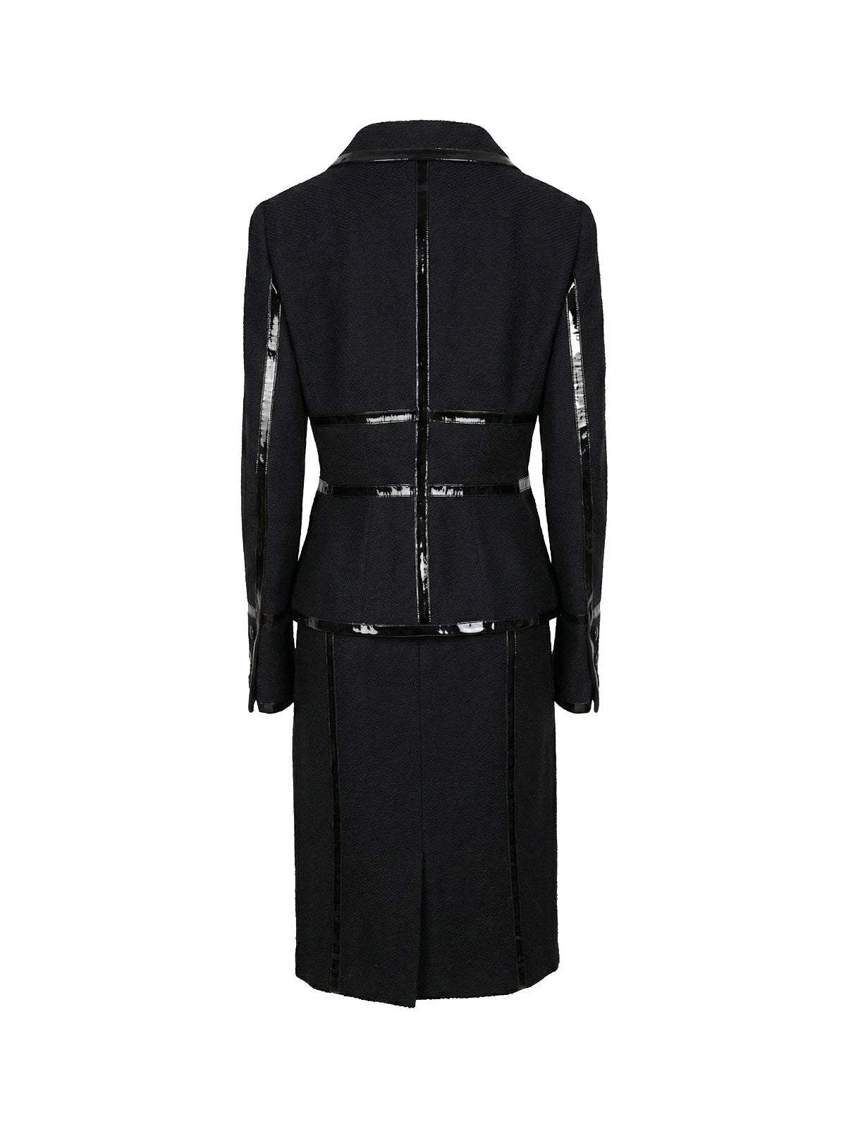 Komplet ESCADA czarny żakiet ze spódnicą ozdobiony połyskującą lamówką