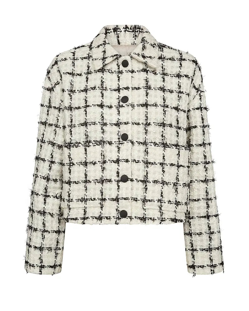 Tweedowy żakiet MOS MOSH ecru w kontrastową kratę