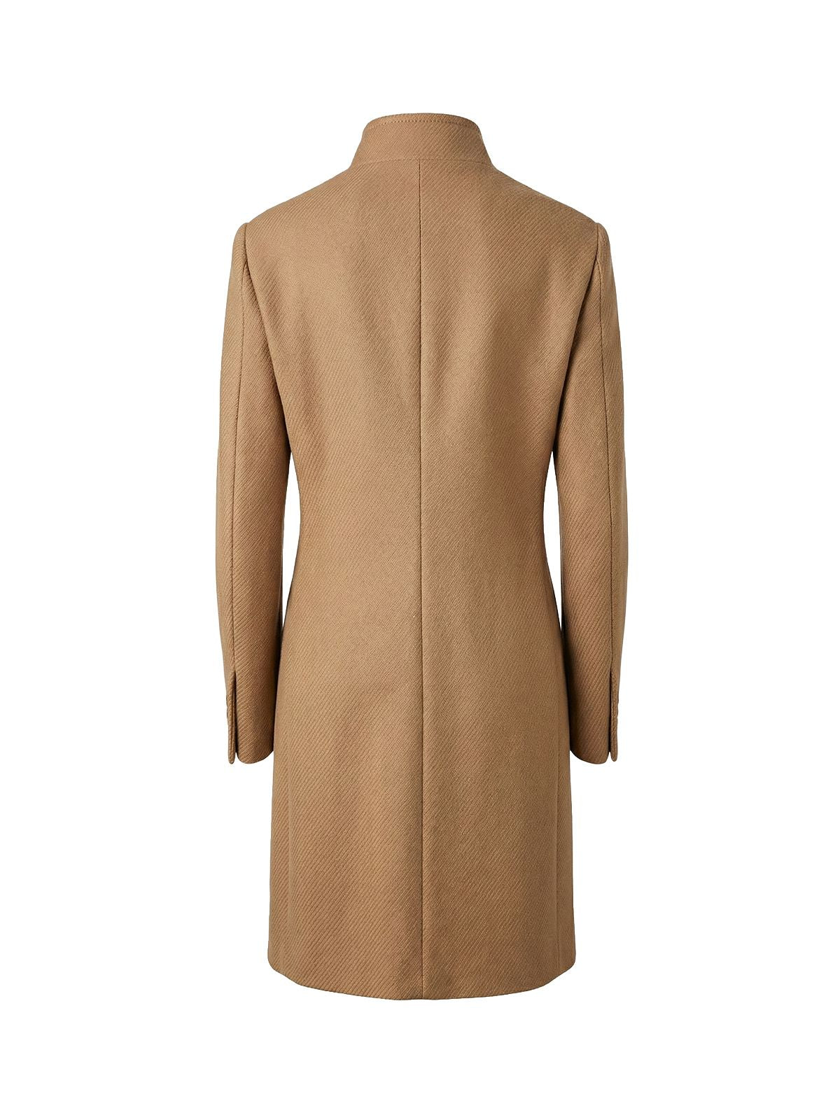 Camelowy płaszcz MOSCHINO elegancki z ozdobną kokardą na środku