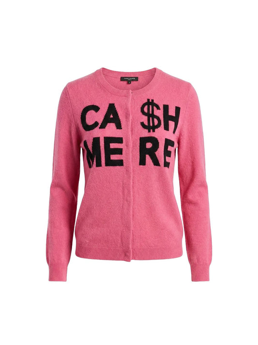 Różowy sweter MOSCHINO z kaszmirem i czarnym napisem CASHMERE