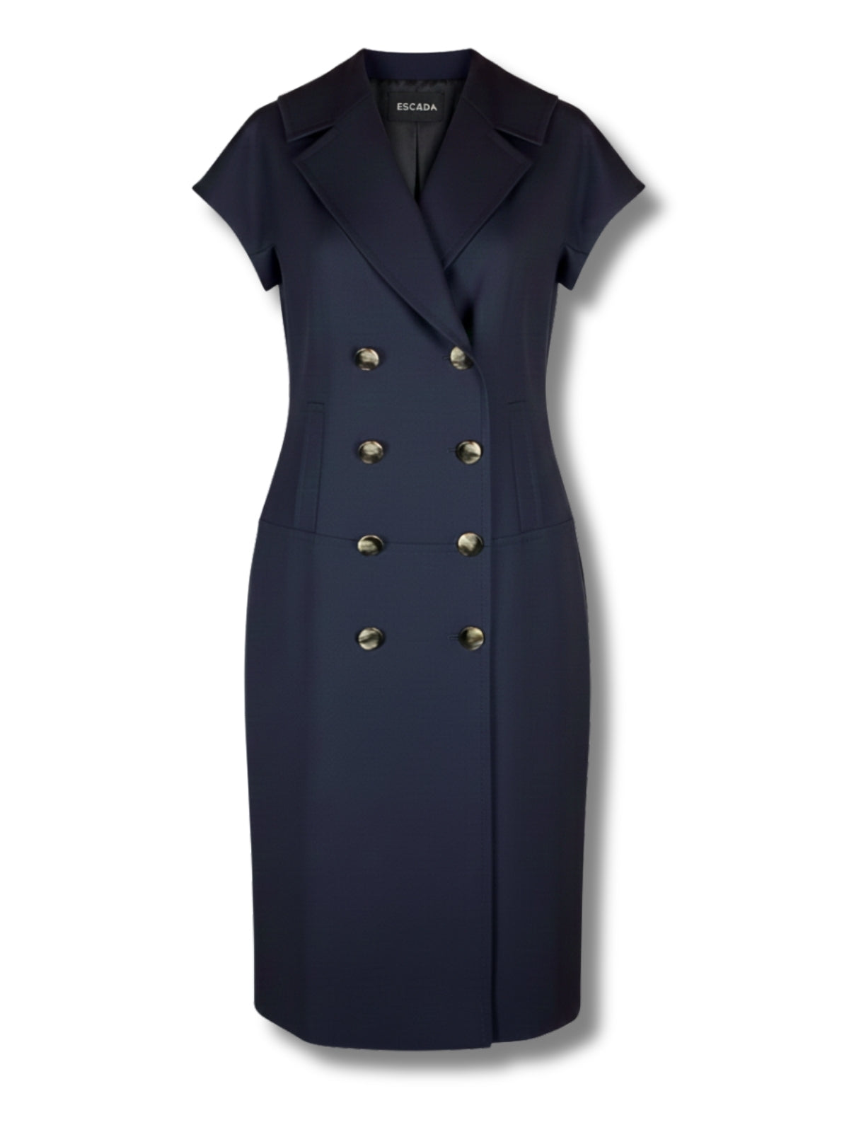 ESCADA sukienka granatowa midi o dwurzędowym kroju