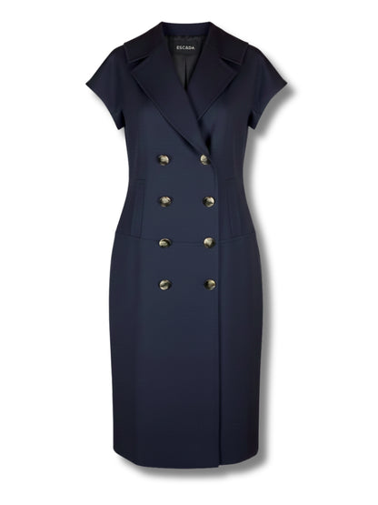ESCADA sukienka granatowa midi o dwurzędowym kroju