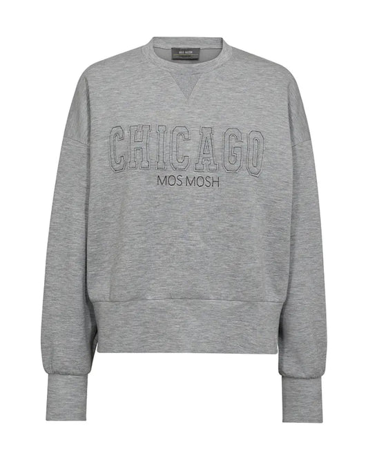 MOS MOSH bluza damska szara bawełniana z nadrukiem CHICAGO
