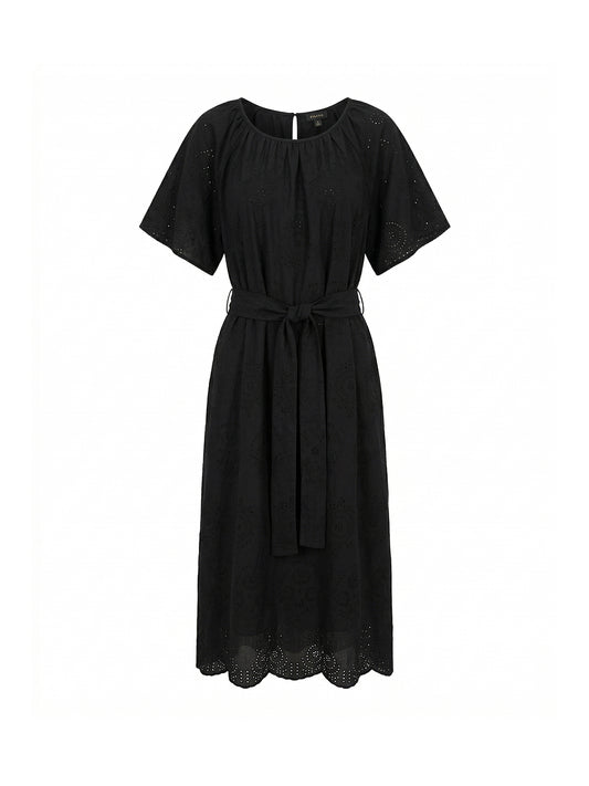 MOS MOSH sukienka czarna midi koronkowa z paskiem