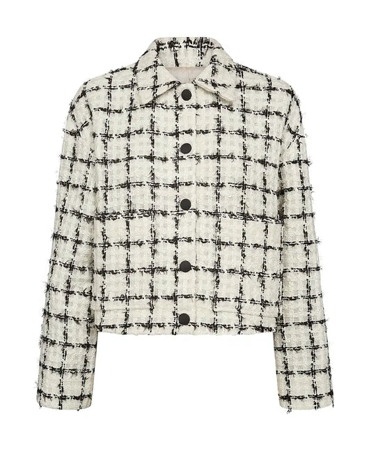 Tweedowy żakiet MOS MOSH ecru w kontrastową kratę