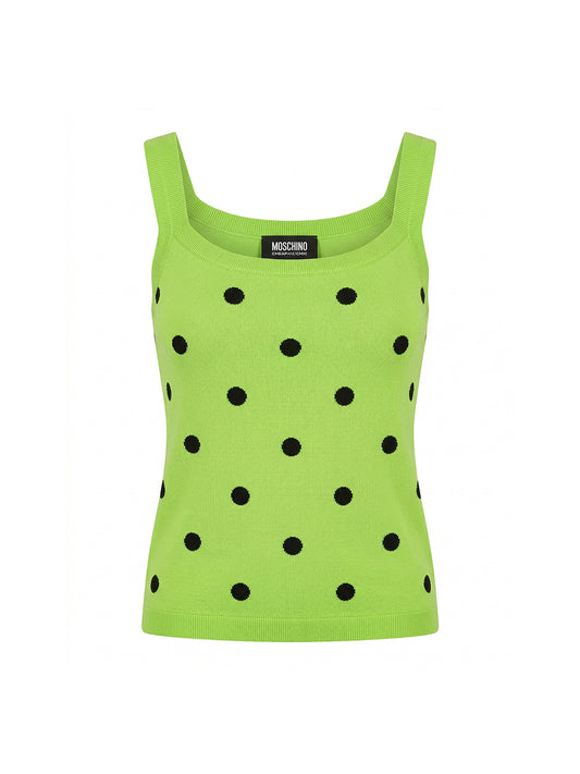 MOSCHINO bluzka zielona dzianinowa top w czarne groszki