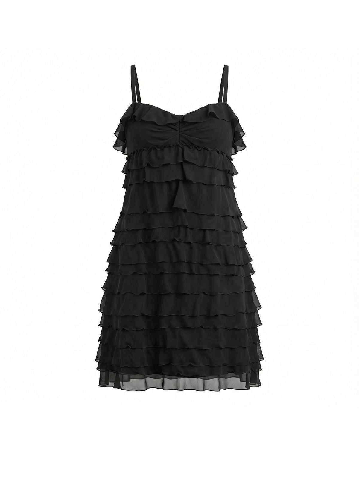 Sukienka MOSCHINO czarna mini z warstwami falban na ramiączkach
