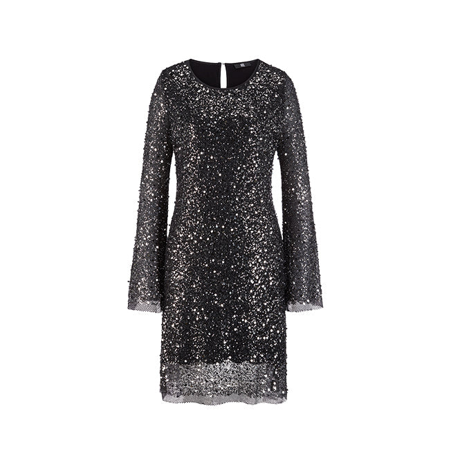 Czarna cekinowa sukienka koktajlowa RIANI z długim rękawem